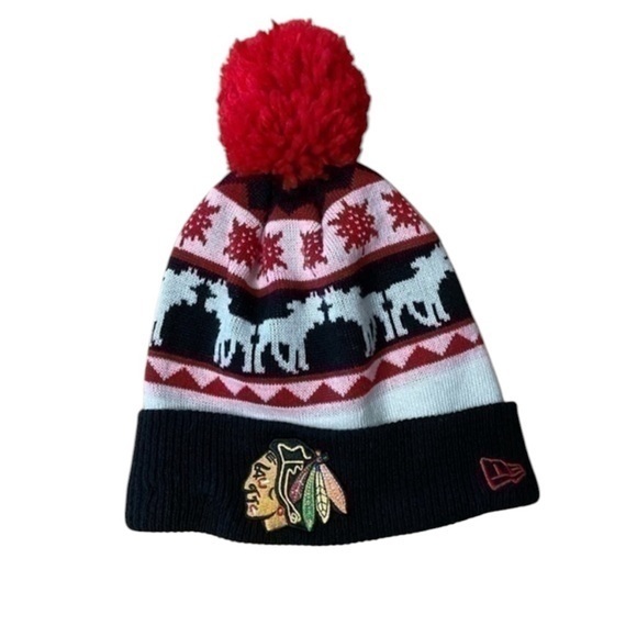 New Era Chicago Blackhawks NHL Mooser Beanie Hat • Knit Pom Pom Style Hockey - Picture 1 of 10